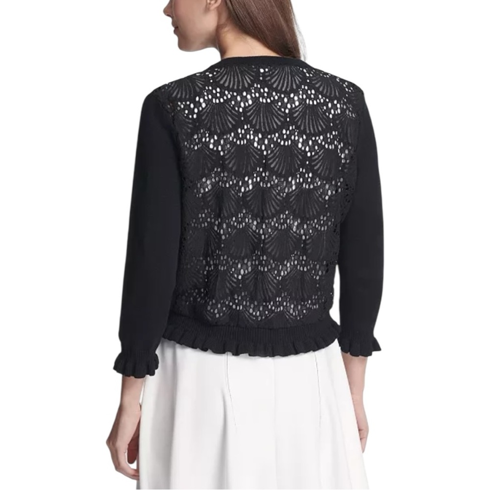 DKNY Open Front Cardigan with Lace Back size Medium in Black NWT Long Sleeves